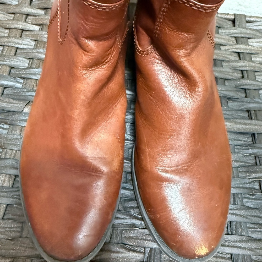 INC International Concepts Cognac Tall Leather Riding Boots, Size 10 Wide Calf - Picture 2 of 7